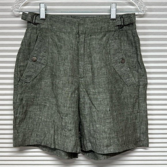 Athleta Voyager Aspen Olive Green Linen Shorts Size 0 - Picture 5 of 9